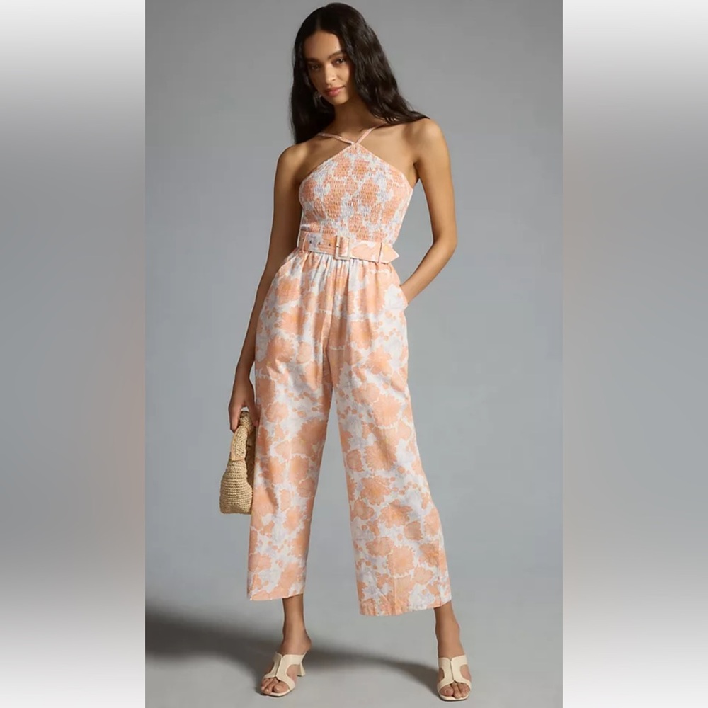 Anthropologie Lusana Arlen Smocked Halter Jumpsuit